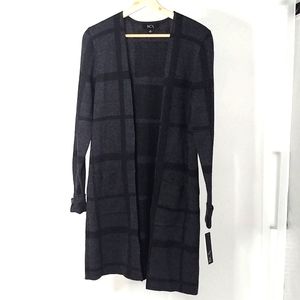 BCX Women's Smoke Grid Cozy Striped Long Sleeve Cardigan